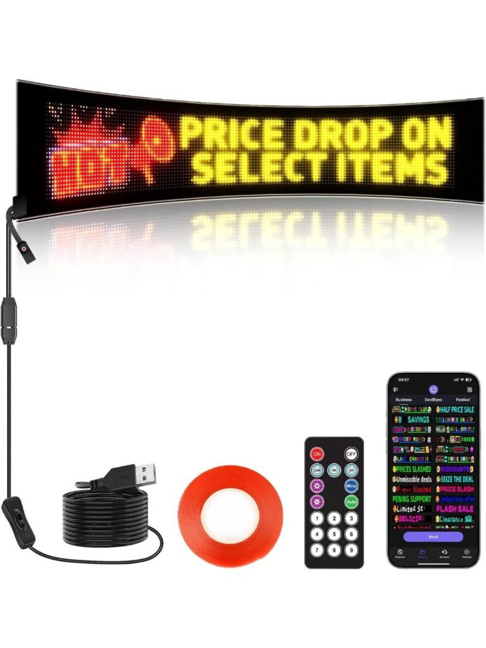 Customizable LED Sign - 33''x6.3'' Programmable Scrolling Display for Store